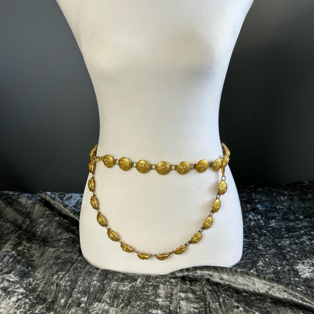 Vintage Gold Medallion Slouch Belt Max Length 42”